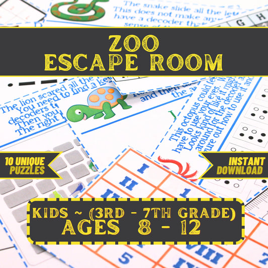 Zoo Escape - Kids Escape Room Game Printable (Ages 8-12)