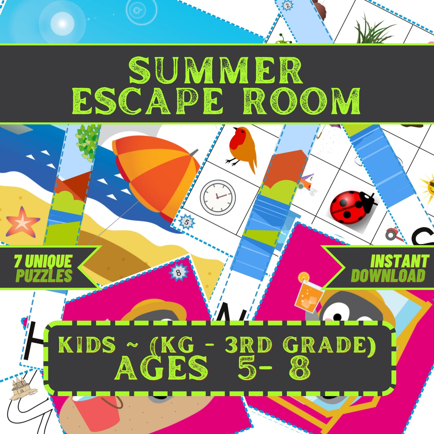 Summer Escape - Kids Escape Room Game Printable (Ages 5-8)